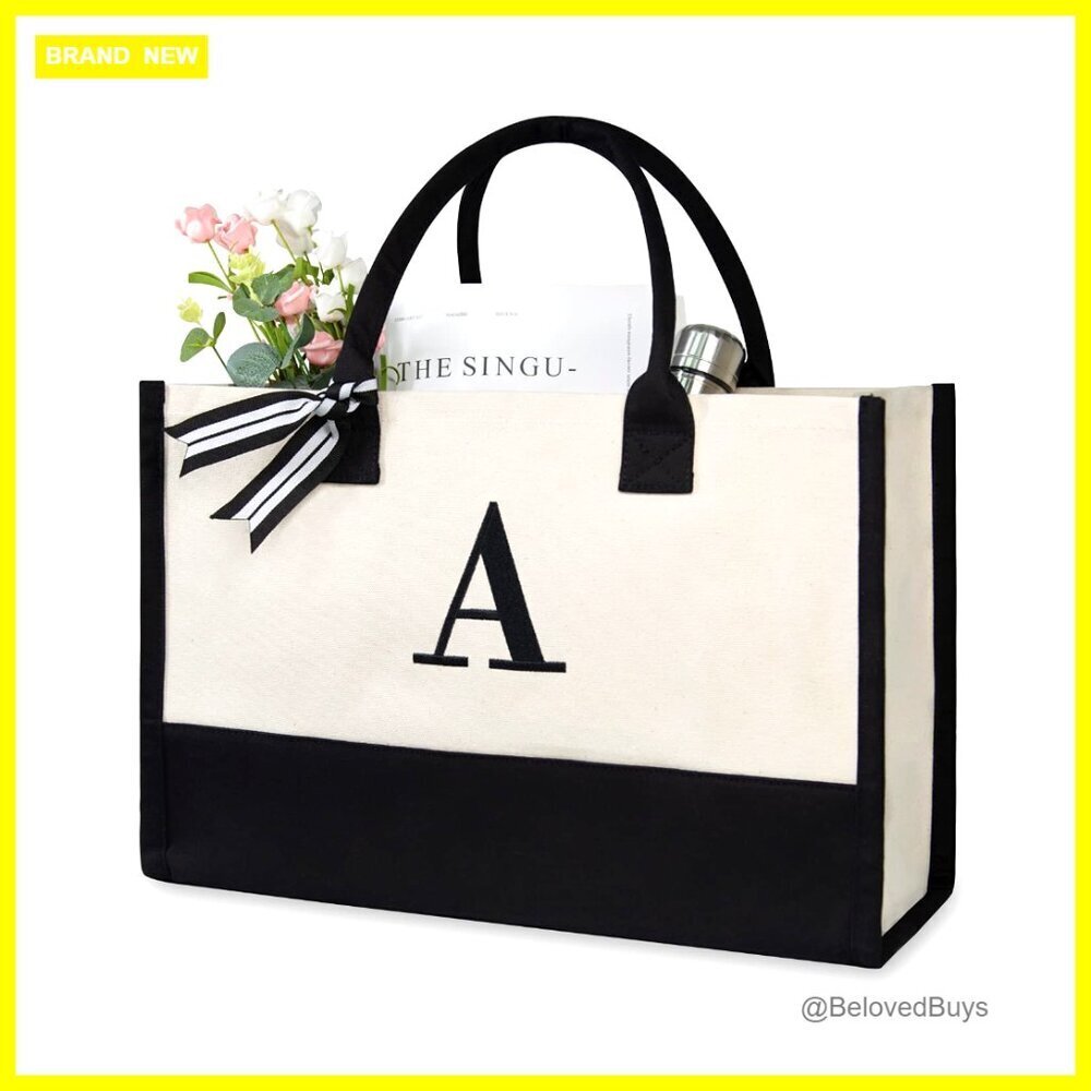 Personalized Monogram Canvas Tote Bag, 17 Inch Heavy Duty Beach Bag